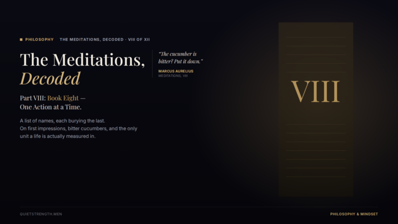 The Meditations, Decoded — Part VIII: Book Eight, One Action at a Time