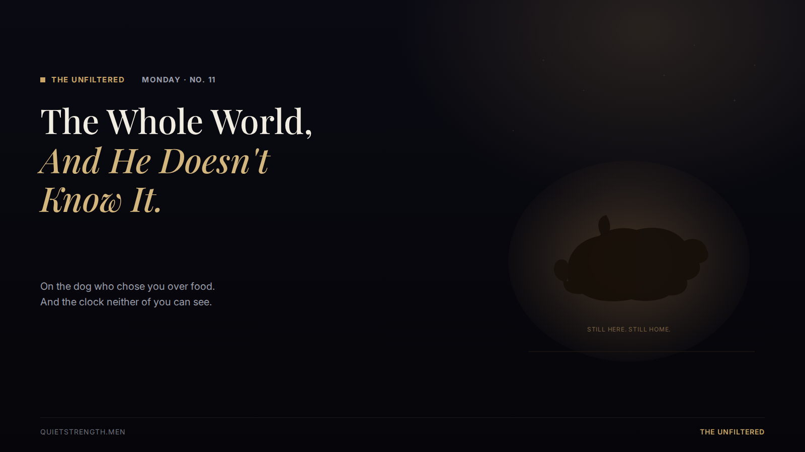 Monday #11 — The Whole World, and He Doesn’t Know It.